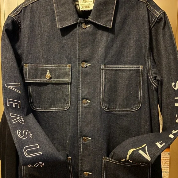 Versace versus Dark Blue Denim Jacket with Sleeve Logo - Picture 1 of 11